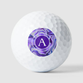 Monogram-Letter aus blauem und Lila Silky-Marmor Golfball