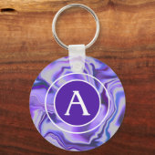 Monogram-Letter aus blauem und Lila Silky-Marmor Schlüsselanhänger (Vorderseite)