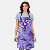 Monogram-Letter aus blauem und Lila Silky-Marmor Schürze (Getragen)