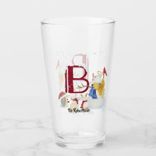 Monogram Letter B Angel Snowman Frohe Weihnachten Glas