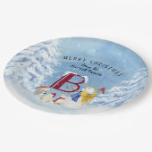 Monogram Letter B Angel Snowman Frohe Weihnachten Pappteller (Schrägansicht)