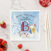 Monogram Letter B Angel Snowman Frohe Weihnachten Serviette (Beispiel)