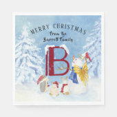 Monogram Letter B Angel Snowman Frohe Weihnachten Serviette (Vorderseite)