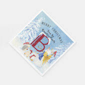 Monogram Letter B Angel Snowman Frohe Weihnachten Serviette (Ecke)