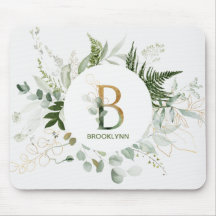 Monogram Letter B Fern & Succulous Mouse Pad