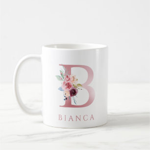 Monogram Letter B Floral Watercolor Coffee Tasse