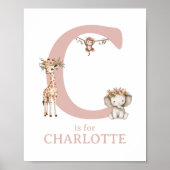 Monogram Letter C Boho Safari Animal Kinderzimmer Poster (Vorne)