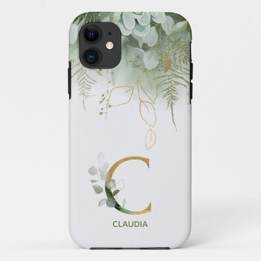 Monogram Letter C Elegant Greenery Case-Mate iPhone Hülle (Rückseite)
