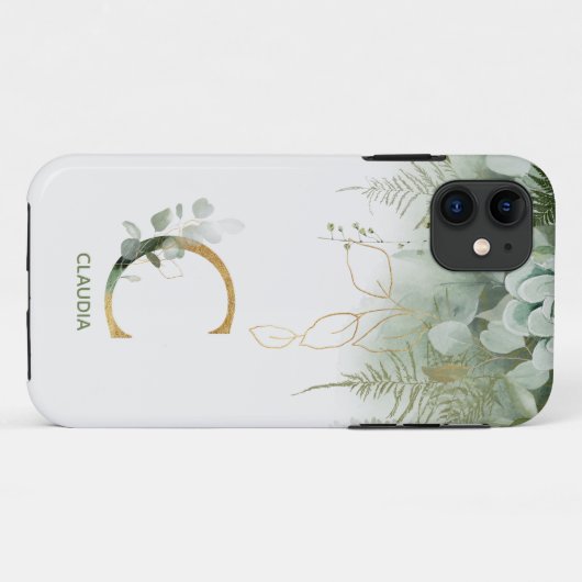 Monogram Letter C Elegant Greenery Case-Mate iPhone Hülle (Rückseite (Horizontal))