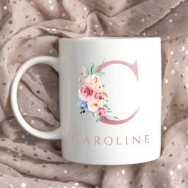 Monogram Letter C Floral Watercolor Coffee Tasse