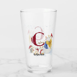Monogram Letter C Snowy Christmas Angel Snowman Glas