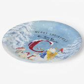 Monogram Letter C Snowy Christmas Angel Snowman Pappteller (Schrägansicht)