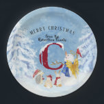 Monogram Letter C Snowy Christmas Angel Snowman Pappteller<br><div class="desc">Monogram Letter C Snowy Christmas Angel Snowman. Der süße,  niedliche und so zauberhafte Engelsschneemann und seine Waldfreunde,  der Kardinal,  der Igel und ein Liebespaar Hasen spielen in einem Winterwunderland voller Schnee. Copyright,  Audrey Jeanne Roberts.</div>