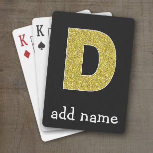 Monogram Letter D - Black and Imitats Gold Glitzer Spielkarten