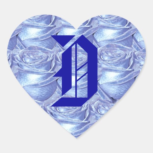 Monogram Letter D Blue Rose Aufkleber (Vorderseite)