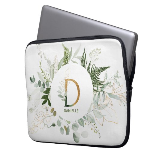 Monogram Letter D Fern & Succulous Laptop Sleeve (Vorderseite Links)