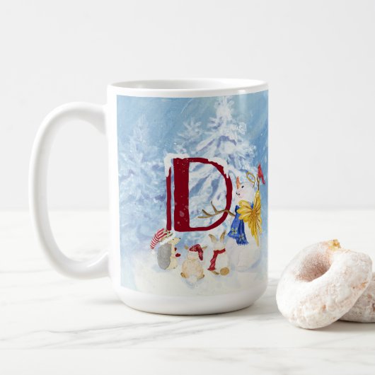 Monogram Letter D Niedlich Angel Snowman Weihnacht Kaffeetasse (Mit Donut)