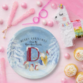 Monogram Letter D Niedlich Angel Snowman Weihnacht Pappteller (Party)