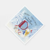 Monogram Letter D Niedlich Angel Snowman Weihnacht Serviette (Ecke)