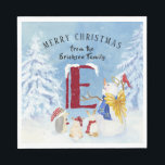 Monogram Letter E Christmas Snowman Angel Woodland Serviette<br><div class="desc">Weihnachts- und Feiertagsfeiern werden mit diesem süßen Monogram Letter E Christmas Snowman Angel Woodland ein wenig heller erscheinen. Handgemalte Wasserfarbe,  süß,  niedlich und so zauberhaft Engelsschneemann und seine Waldfreunde. Mit einem roten Kardinal,  einem bezaubernden Igel und einem Lieblingshasen,  die in einem Winterwunderland von Schnee spielen. Copyright,  Audrey Jeanne Roberts.</div>