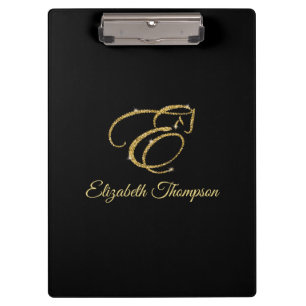 Monogram Letter E Pferd in Gold Glitzer Klemmbrett