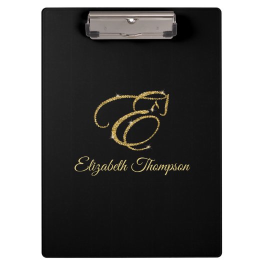Monogram Letter E Pferd in Gold Glitzer Klemmbrett (Vorderseite)