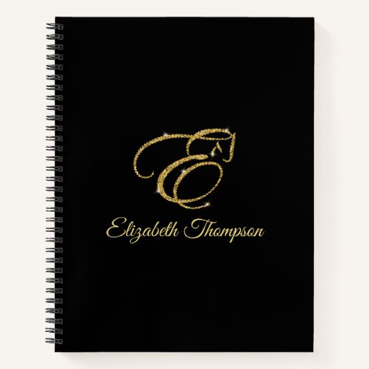 Monogram Letter E Pferd in Gold Glitzer Notizblock (Vorderseite)