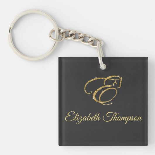 Monogram Letter E Pferd in Gold Glitzer Schlüsselanhänger (Vorderseite)