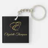 Monogram Letter E Pferd in Gold Glitzer Schlüsselanhänger (Rückseite)