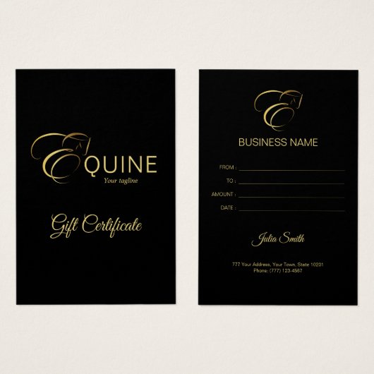 Monogram Letter E Pferd in Goldfarbe (Vorne & Hinten)