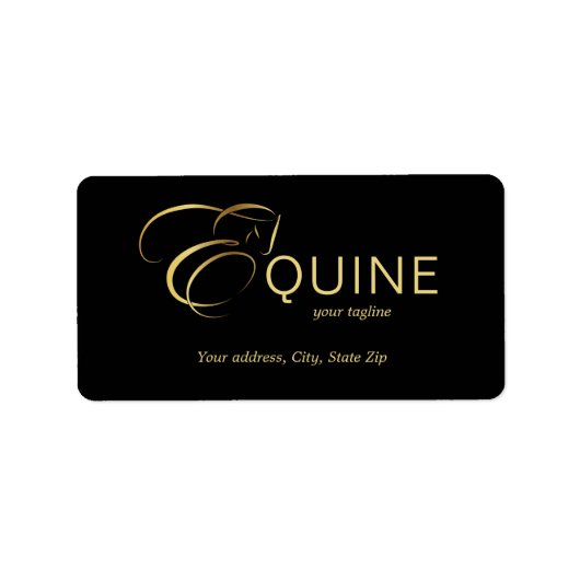 Monogram Letter E Pferd in Goldfarbe Adressaufkleber (Vorne)