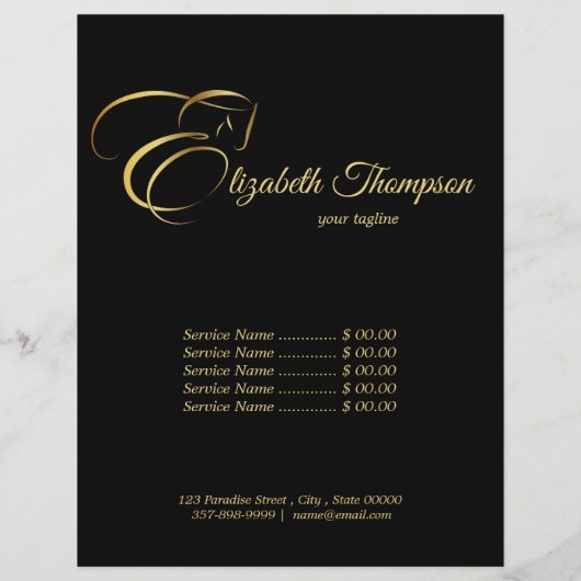 Monogram Letter E Pferd in Goldfarbe Flyer (Hinten)