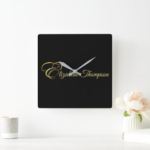 Monogram Letter E Pferd in Goldfarbe Quadratische Wanduhr