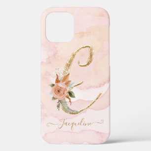 Monogram Letter E Script Gold Watercolor Floral Case-Mate iPhone Hülle