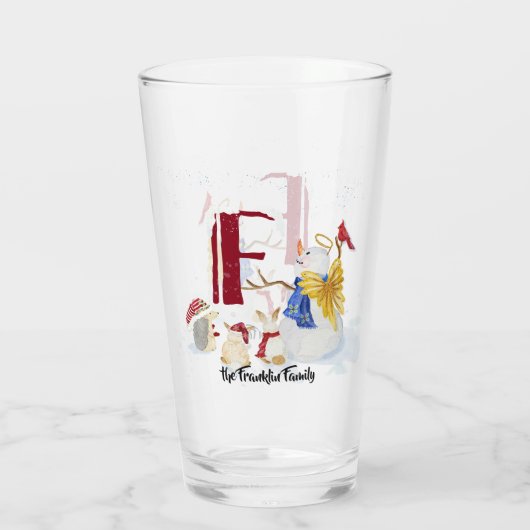 Monogram Letter F Adorable Angel Snowman Forest Glas (Rückseite)