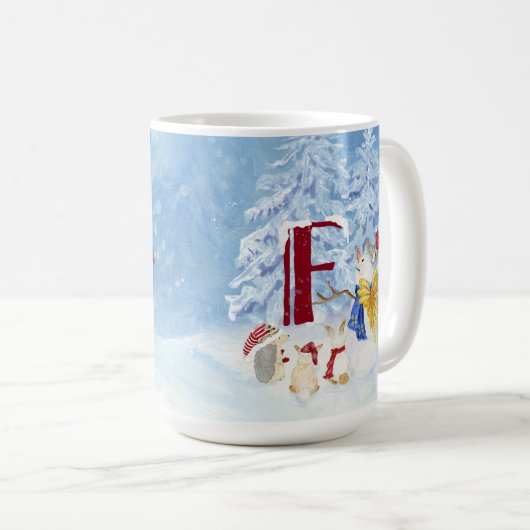 Monogram Letter F Adorable Angel Snowman Forest Kaffeetasse (VorderseiteRechts)