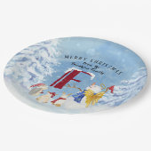 Monogram Letter F Adorable Angel Snowman Forest Pappteller (Schrägansicht)