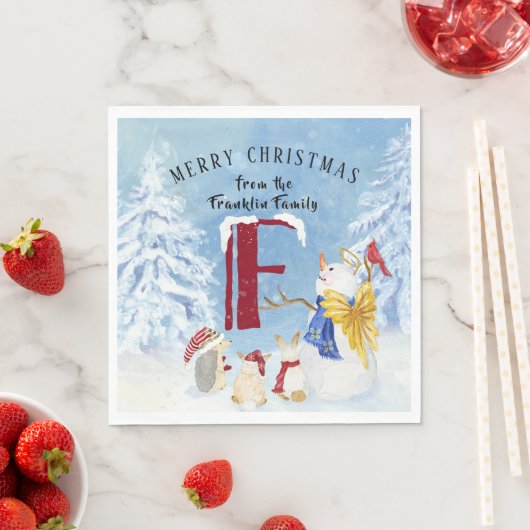 Monogram Letter F Adorable Angel Snowman Forest Serviette (Beispiel)