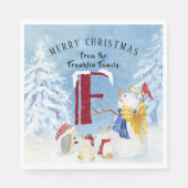 Monogram Letter F Adorable Angel Snowman Forest Serviette (Vorderseite)