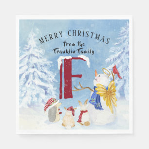 Monogram Letter F Adorable Angel Snowman Forest Serviette