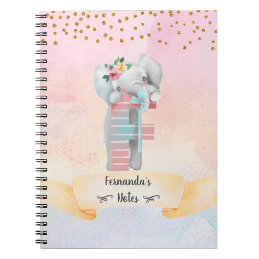 Monogram Letter F Baby Elephant Girl Daily Diary Notizblock (Vorderseite)
