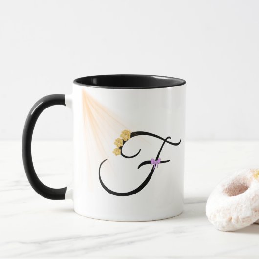 Monogram Letter F Coffee Mug Tasse (Mit Donut)