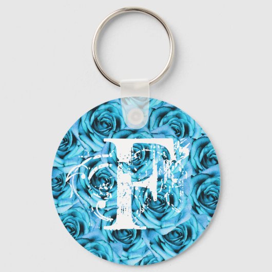 Monogram Letter F Ice Blue Rose Schlüsselanhänger (Vorderseite)