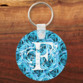 Monogram Letter F Ice Blue Rose Schlüsselanhänger (Vorderseite)