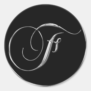 Monogram Letter F Sliver auf Black Wedding Siegel Runder Aufkleber