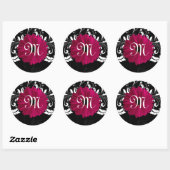 Monogram Letter Fuchsia, Black/White Gerbera Daisy Runder Aufkleber (Blatt)