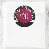 Monogram Letter Fuchsia, Black/White Gerbera Daisy Runder Aufkleber (Tasche)