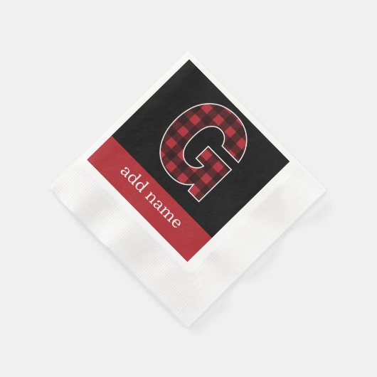 Monogram Letter G - Black and Red Buffalo Kariert Serviette (Ecke)