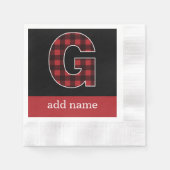 Monogram Letter G - Black and Red Buffalo Kariert Serviette (Vorderseite)