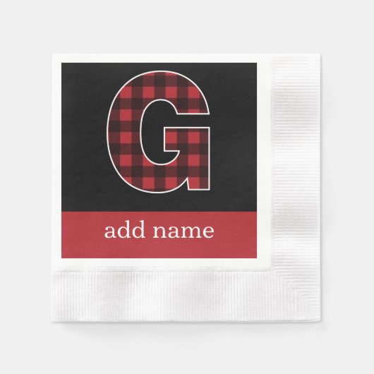 Monogram Letter G - Black and Red Buffalo Kariert Serviette (Vorderseite)